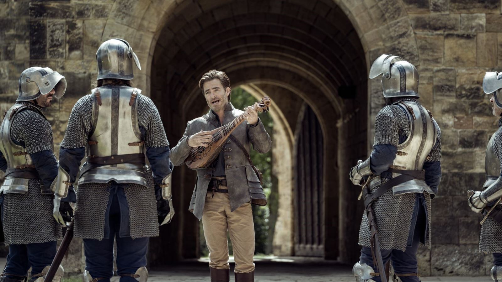 Chris Pine filming a scene for Dungeons and Dragons outside Glenarm Castle